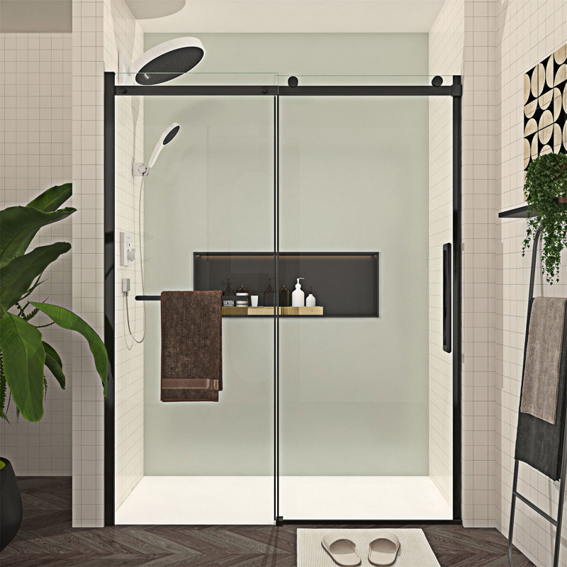 Porte de douche coulissante sans cadre, Noir mat