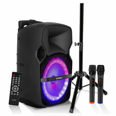 5 Core Party Speaker Bluetooth 400W Big Powered Rechargeable Outdoor PA DJ System w 2 Wireless Mics