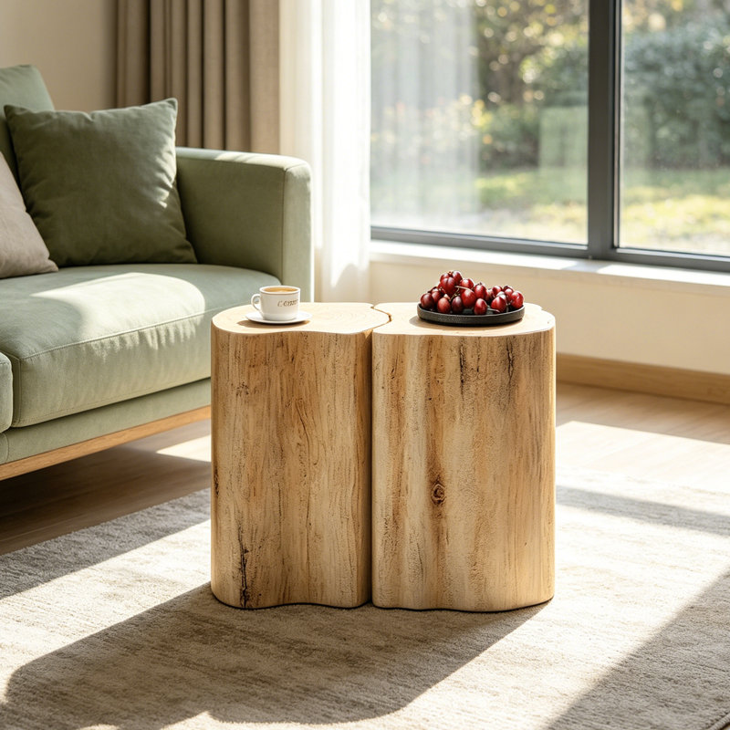 2-in-1 Irregular MGO End Table Set for Indoor and Outdoor Use, Brown