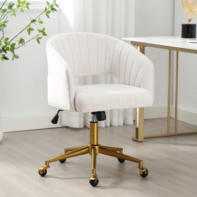 Velvet Desk Chair with Wheels, Home Office Swivel Armchair with Gold Base, Back Incline Adjustable for Vanity Make-up by Mercer41