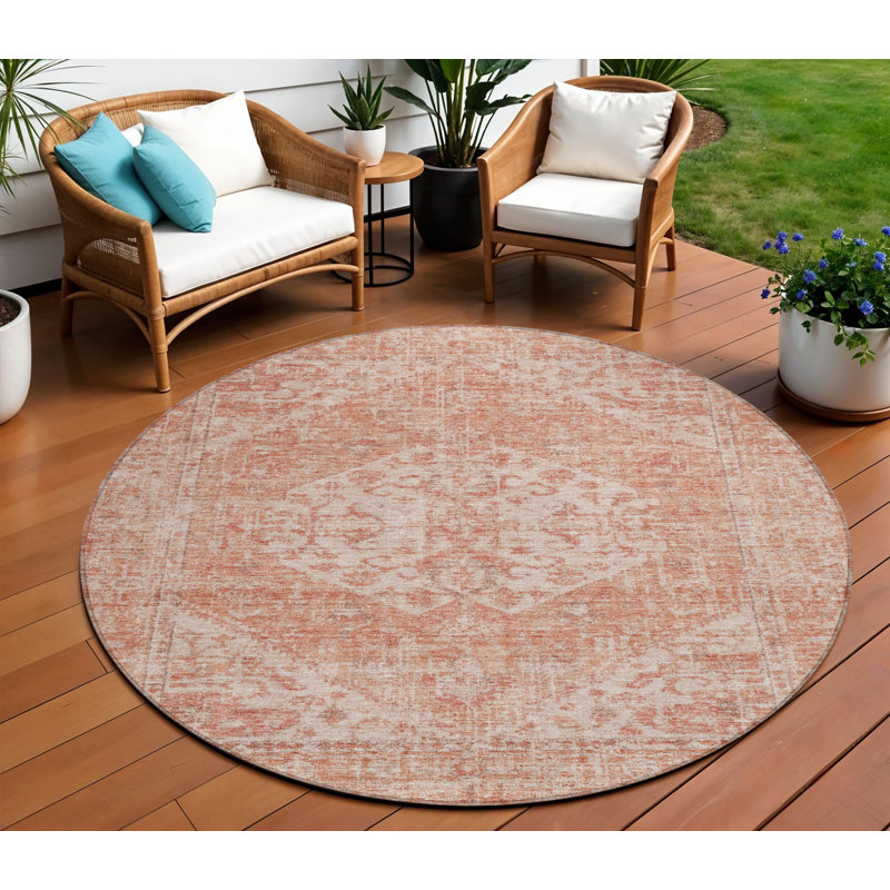 Tapis rond 8 po Coral and Pink