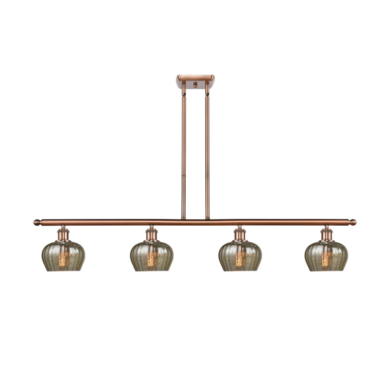 Luminaire suspendu linéaire à 4 lumières pour îlot de cuisine Lyman, Ampoule DEL 6 watts Vinage, Cuivre antique, Mercure