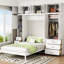 Lit blanc avec tablettes et armoires - Lit double économe en espace, avec casiers, armoires et construction fiable