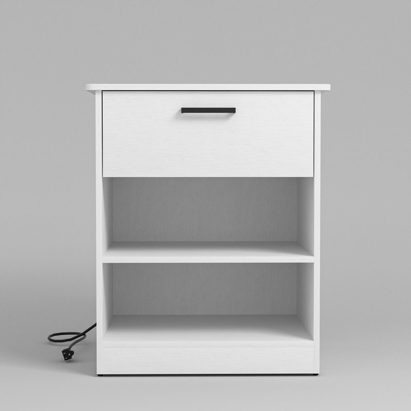 Table de chevet à 1 tiroir avec station de charge, Blanc
