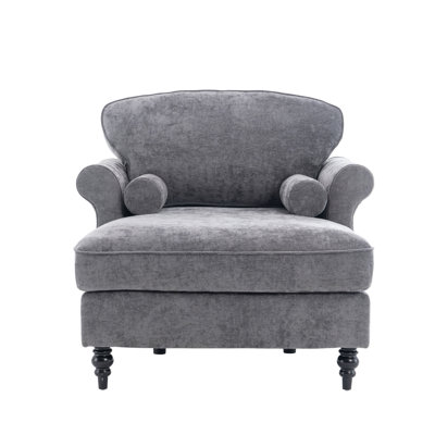 Rosewick Oversized Chenille Chaise Lounge with Curved Arm Design and Plush Cushion Comfort