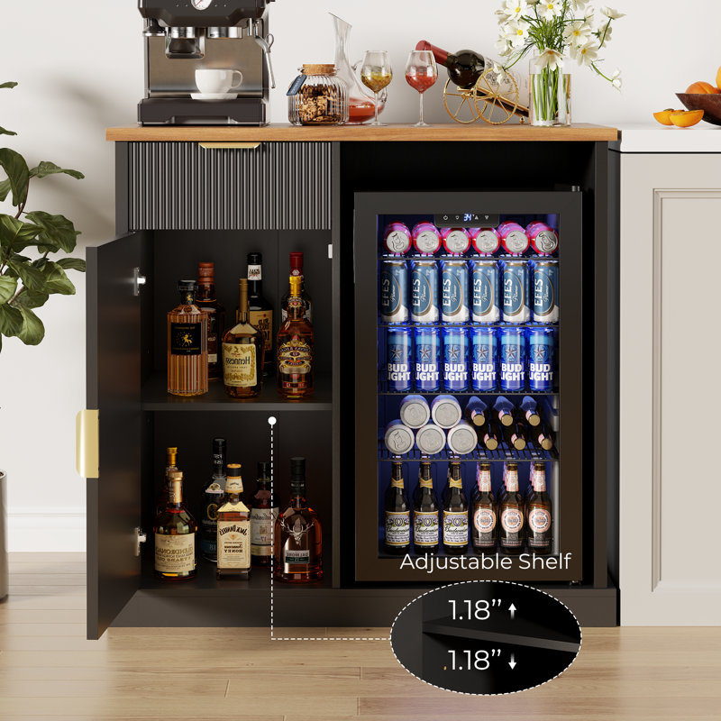 Armoire à café 39,4 "avec espace réfrigérateur, armoire à vin cannelée moderne avec tiroir et rangement pour salle à manger, noir