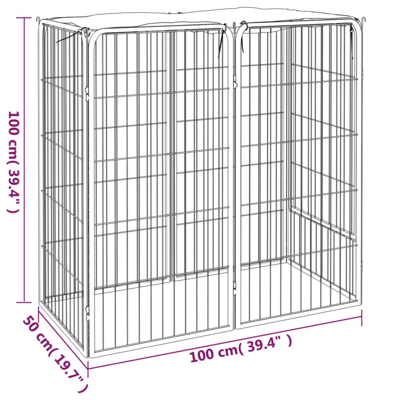 Black Powder-Coated Steel Dog Playpen with Polyethylene Roof