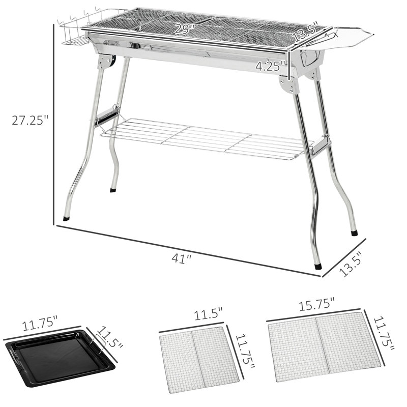 Barbecue au charbon de bois extérieur portatif en acier inoxydable pour l'extérieur