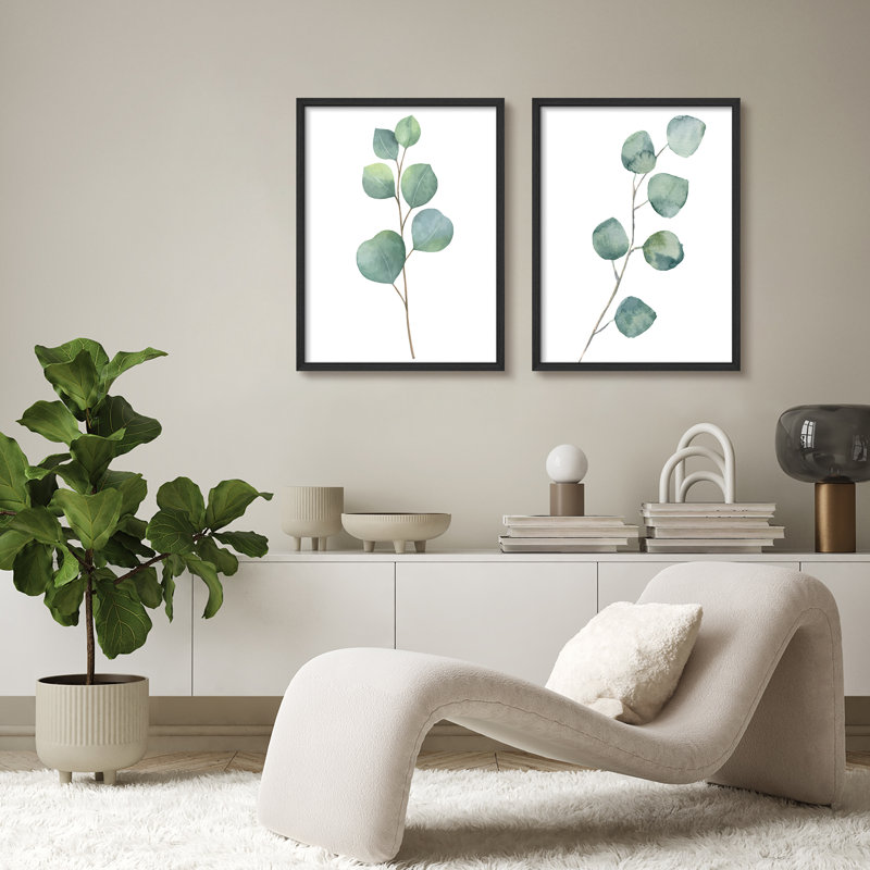 «Green Plants Botanical Minimalist Modern», impression encadrée, affiches, salle de bain, petit art mural, Naturel / naturel
