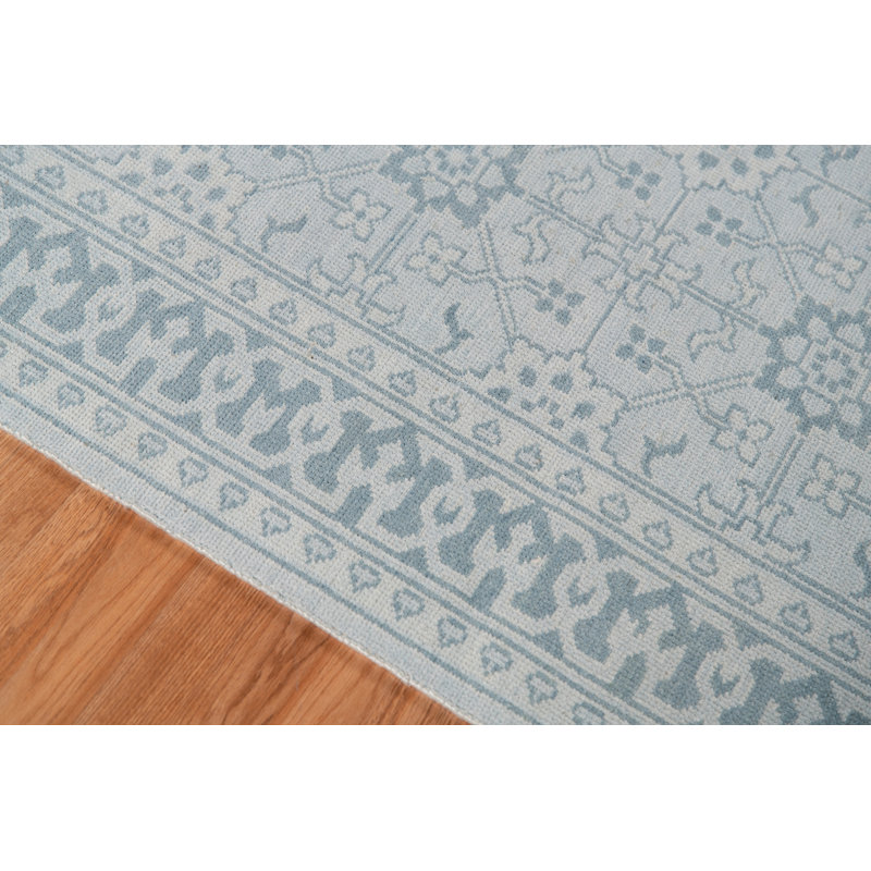 Tapis bleu en soie noué à la main Westhampton, Rectangle 6 pi x 9 pi