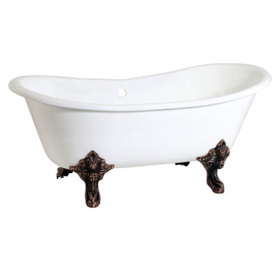 Kingston Aqua Eden 67-Inch Cast Iron Oval Double Slipper Clawfoot Tub (No Faucet Drillings)