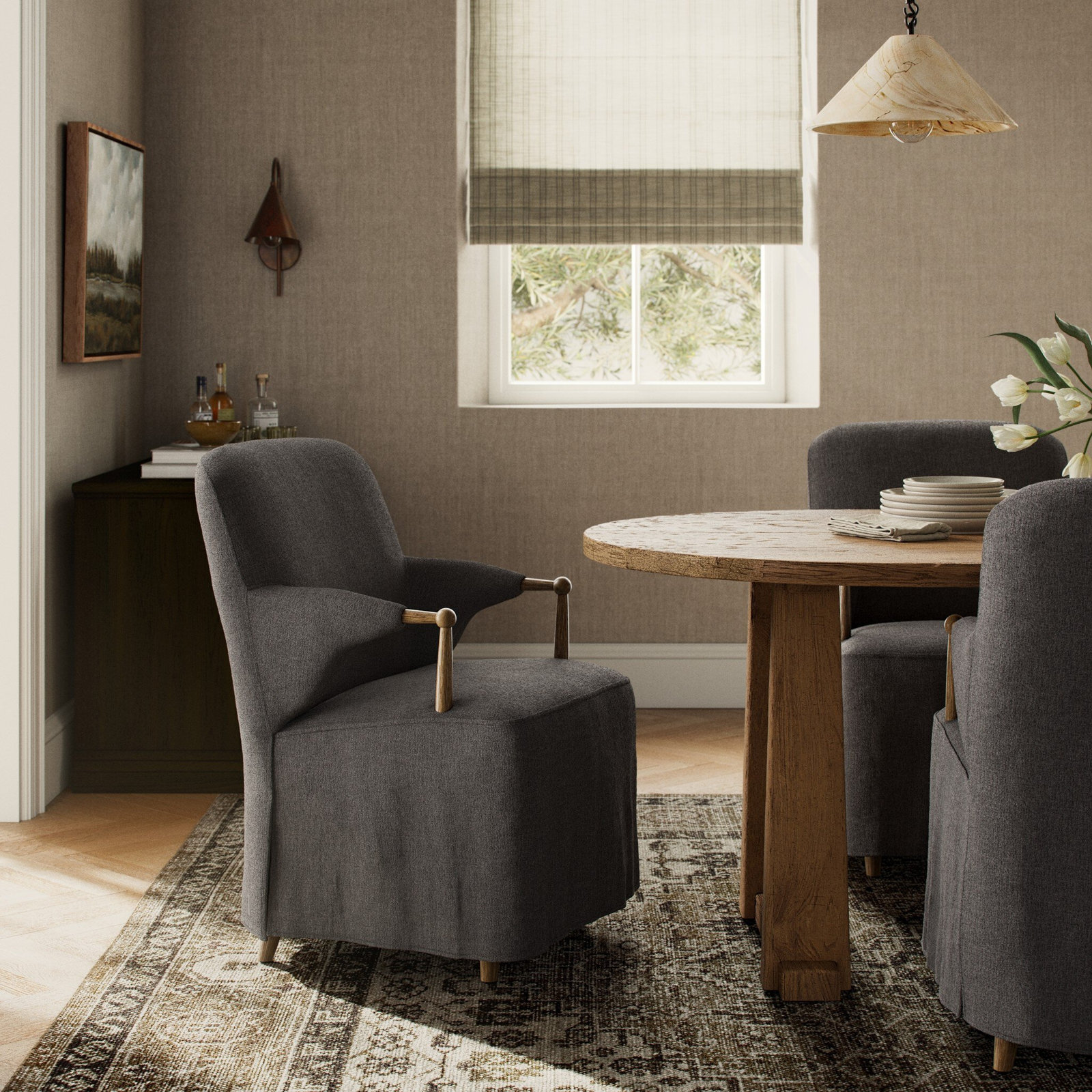 Brently Linen Oak Armchair, Broadway Denim