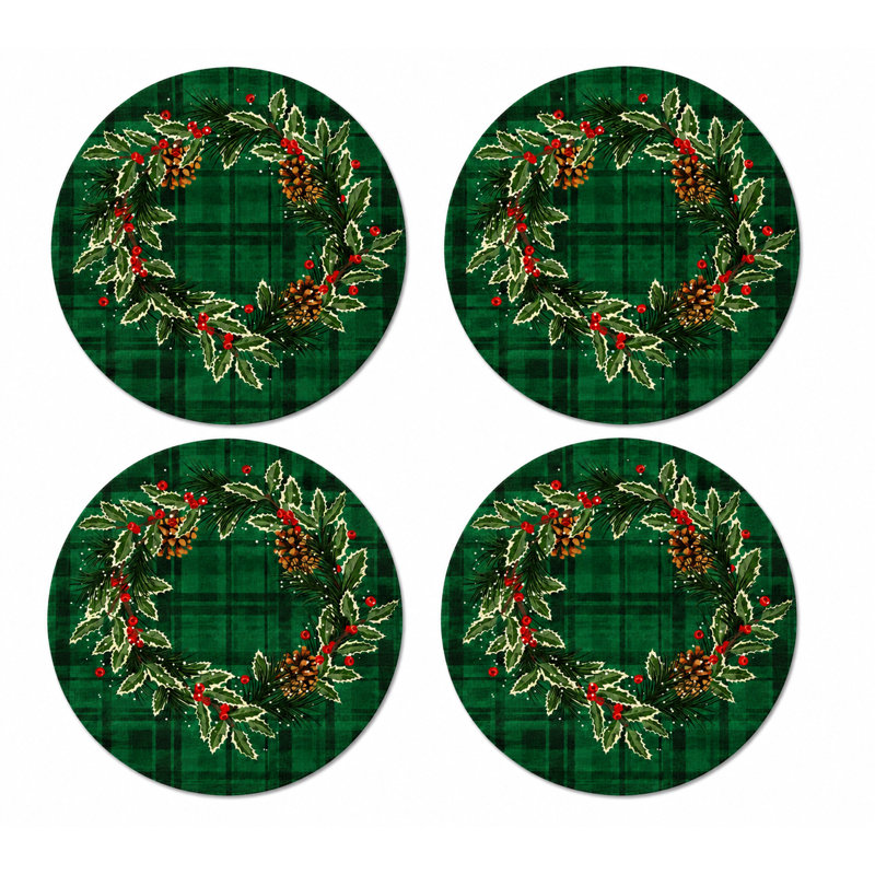 Ensemble de 4 napperons verts à motif de guirlande de Noël vert 4 pièces Holly Leaf