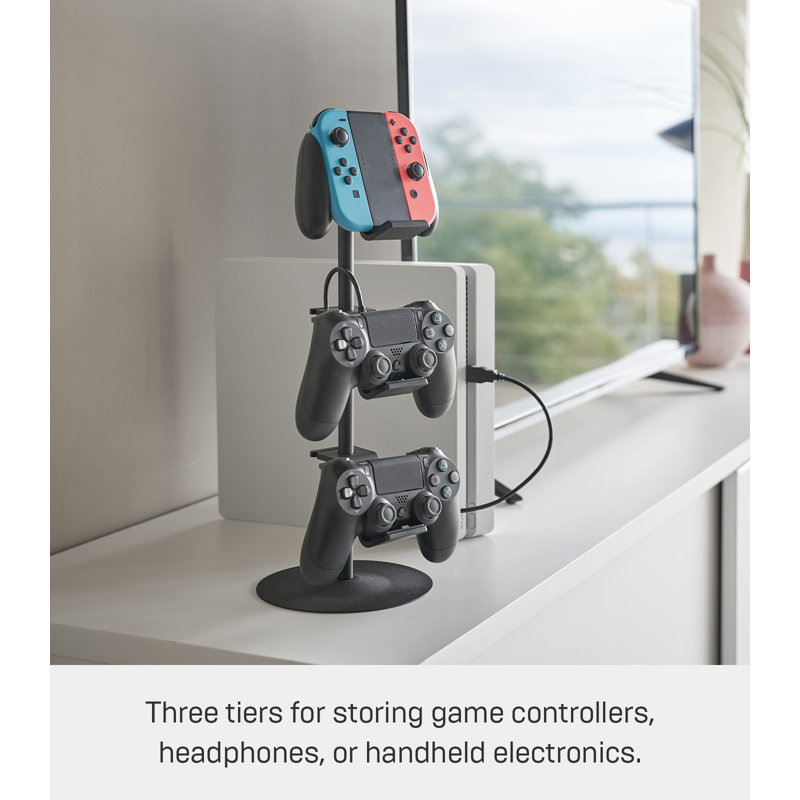 Yamazaki Home Universal Adjustable Game Controller Stand/Controller Holder, Steel, Adjustable Tiers, Black