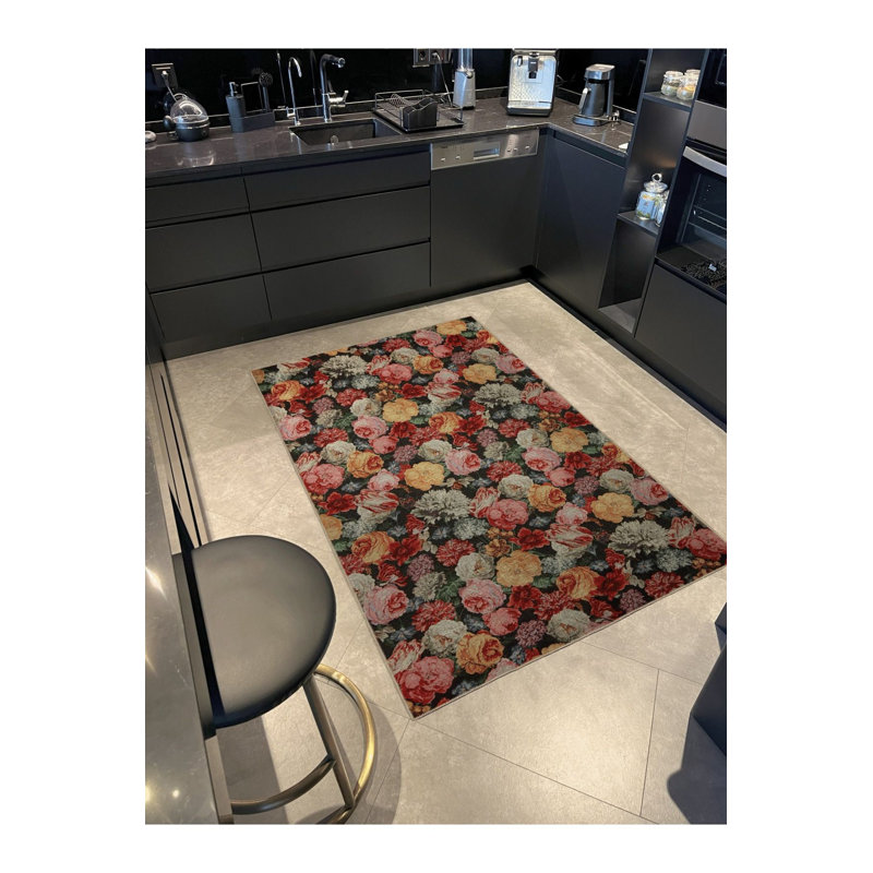 Tapis décoratif multicolore à motif floral et rose, Rectangle 3 pi 3 po x 4 pi 11 po