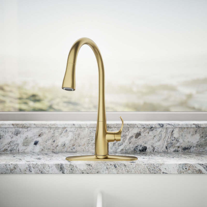 Simplice Pull Down Single Handle Kitchen Faucet, Vibrant Brushed Moderne Brass