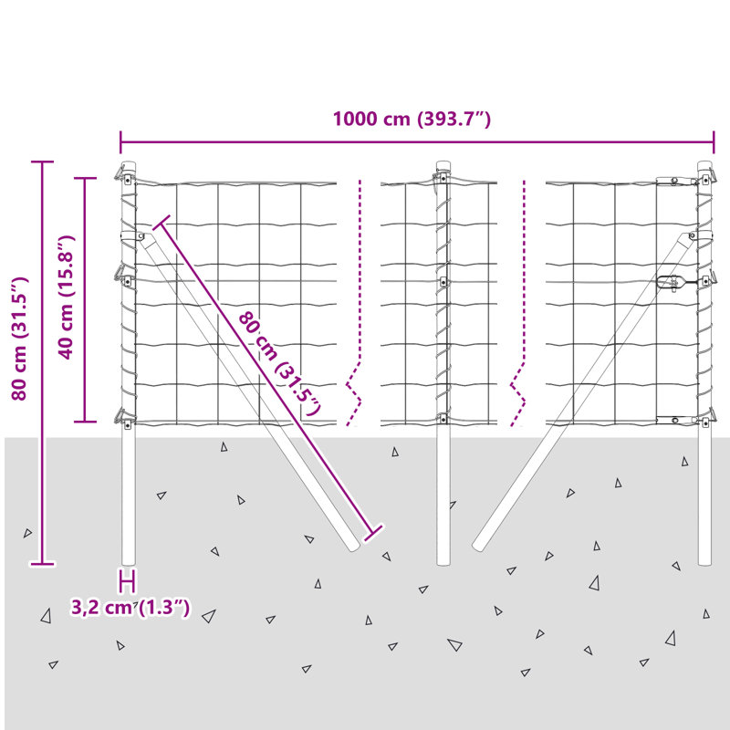 Galvanized Steel Border Fencing, Green, 40 x 1000 x 0.2 cm