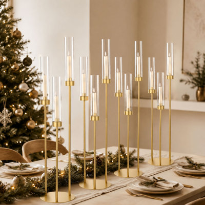 10 chandeliers dorés à 3 bras pour centre de table, bougeoir en métal de 86 cm avec abat-jour en acrylique pour table de mariage