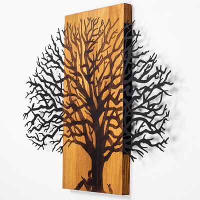 Elegant Decorative Wooden Wall Accessory, Walnut & Black Finish, 22.8 x 29.5 inches | 50% Real Wood (Thickness: 1.2 in) & Metal (Thickness: 0.06 in) | Unique Design with Natural Color Variations, Perfect for Home Decor