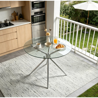 Modern Round Tempered Glass Dining Table, Small Accent Table with Chrome Metal Spider Base for Kitchen, Dining Room & Breakfast Nook