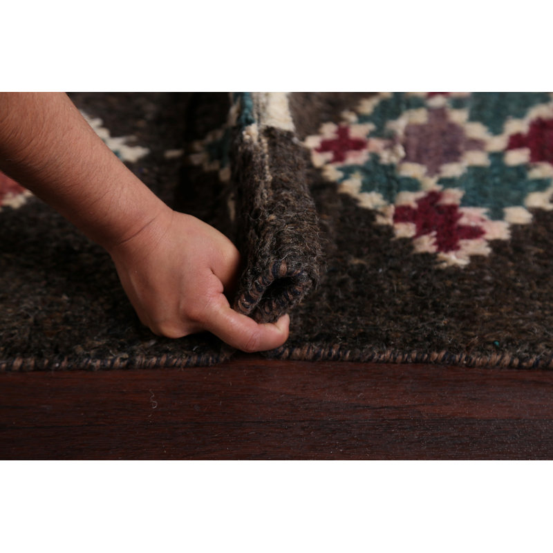 Tapis multicolore en laine noué à la main de conception unique 4 pi 11 po x 8 pi 7 po