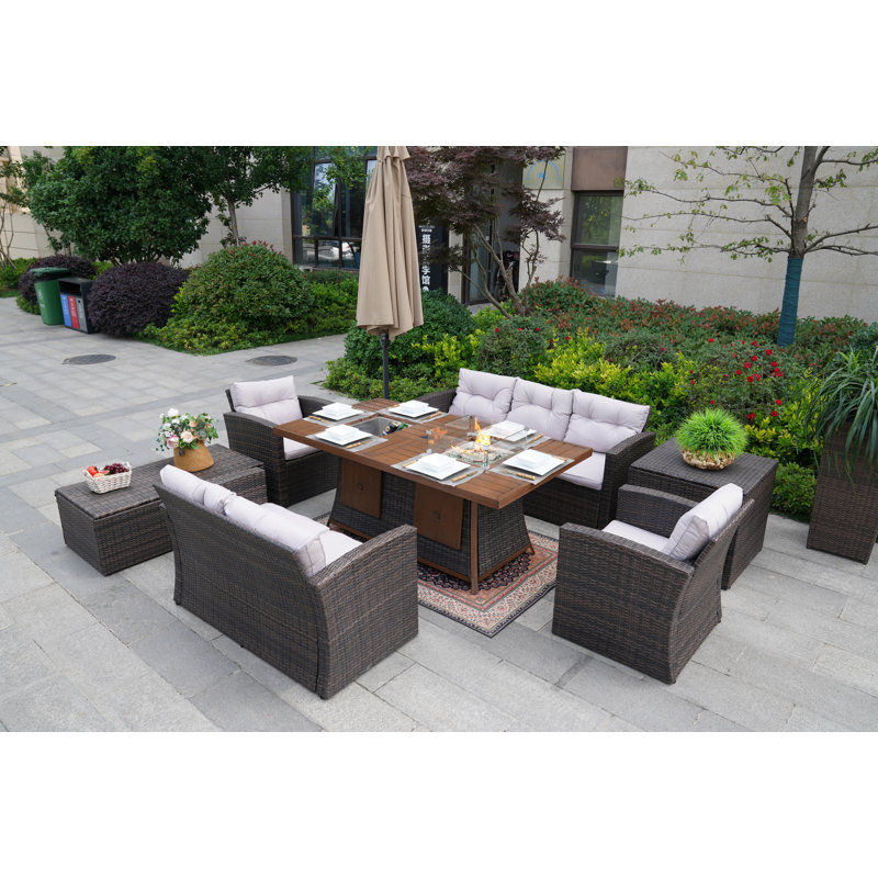 Moda X 39 po X 27 po Ensemble repas d'extérieur rectangulaire en osier, Brun