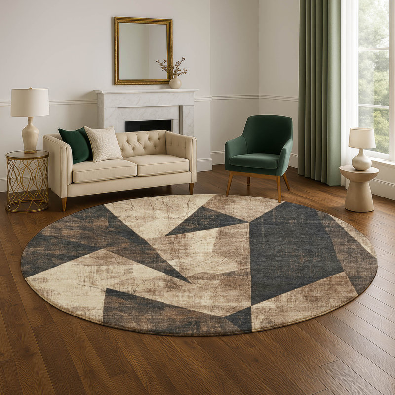Premium Machine Washable Ashington AMF1838 Modern Rug, Round 8'