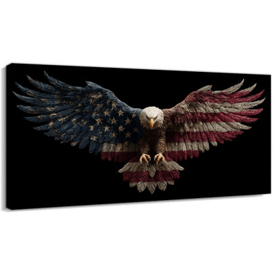 Patriotic Wall Art, American Flag Canvas Wall Art, 4th of July Wall Decor, Bald Eagle American Flag Picture for Living Room Office, Patriotic Canvas Wall Decor Gift Ready to Hang 24" × 48"