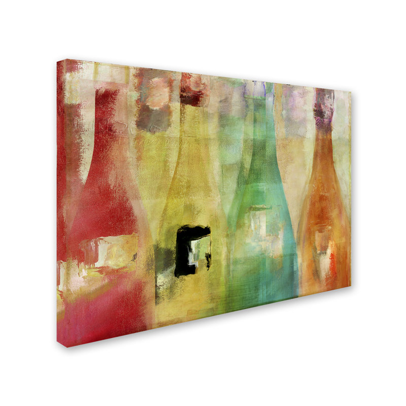 Colorful Wine Bottles Canvas Art in Wooden Frame