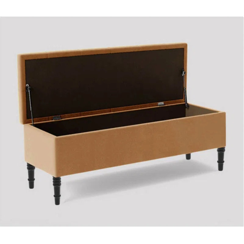 Swiss Chesterfield Ottoman Storage Bench - Upholstered Plush Velvet Shoes Bench with Black Turned Wooden Legs, Mink Plush