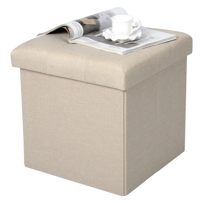 37.5cm Wide Square Solid Colour Ottoman with Storage, Beige