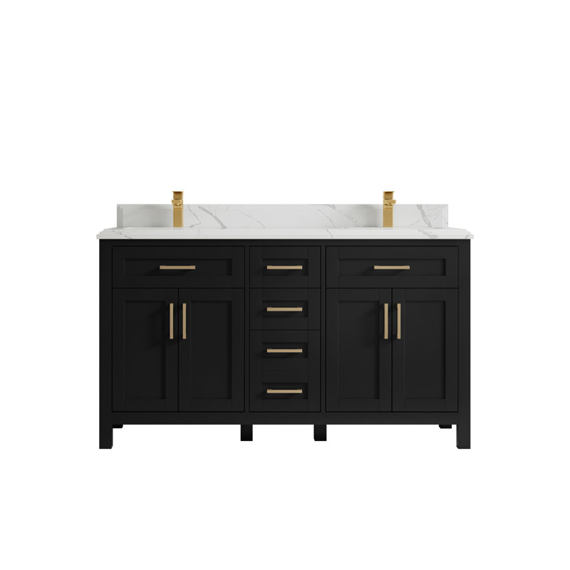 Ensemble de meuble-lavabo double 60 po, Calacatta Laza