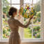 Panneau de vitrail 12 "H Duck Flowers-849914898