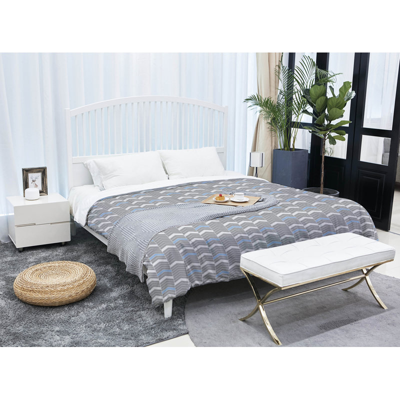 Édredon réversible en microfibre Rhonda Cheval, Édredon grand, Gris / bleu
