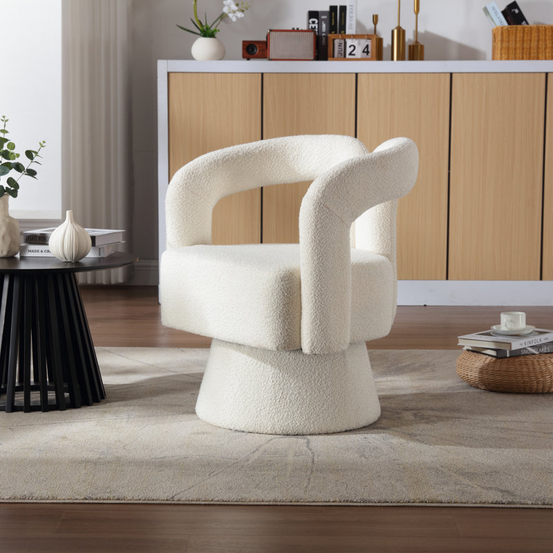 Busra Upholstered Swivel Barrel Chair, Beige