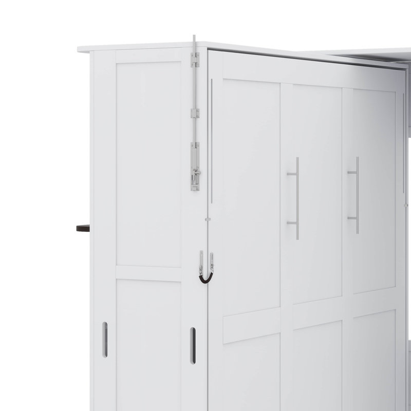 Grand lit escamotable rotatif avec rangement dissimulé, conception multifonctionnelle peu encombrante, Blanc
