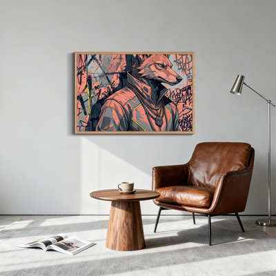 «Orange Wolf Portrait in Graffiti», art mural sur toile