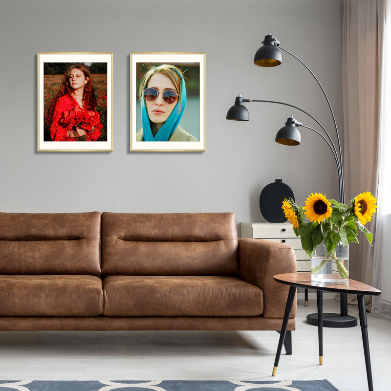 Ensemble de cadres photo en métal avec passe-partout - Basics by Wayfair ™, Or, 18 po x 24 po emmêlé à 16 po x 20 po