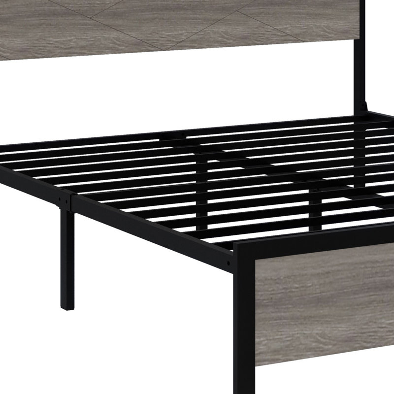 Base de lit plateforme avec tête de lit à DEL avec rangement et 2 USB, grand rangement sous le lit, Grand