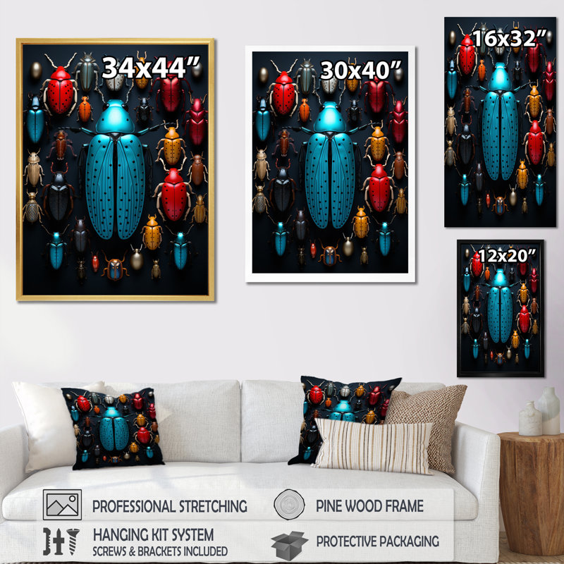 " Insects Bugs Tiny Wonders IV ", Black Picture Framed, 20" H x 12" W x 1" D