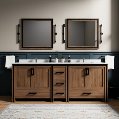 84 po L x P 22 po Meuble-lavabo de style rustique avec surface en marbre, robinet, 34 miroirs
