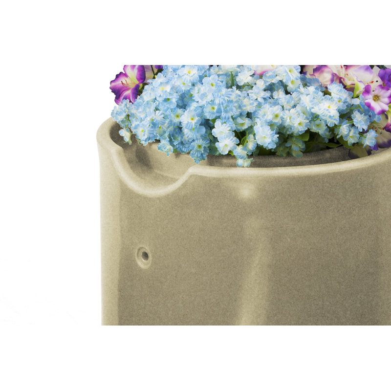 Sandstone 50 Gallon Reflective Planter Rain Barrel with Brass Spigots