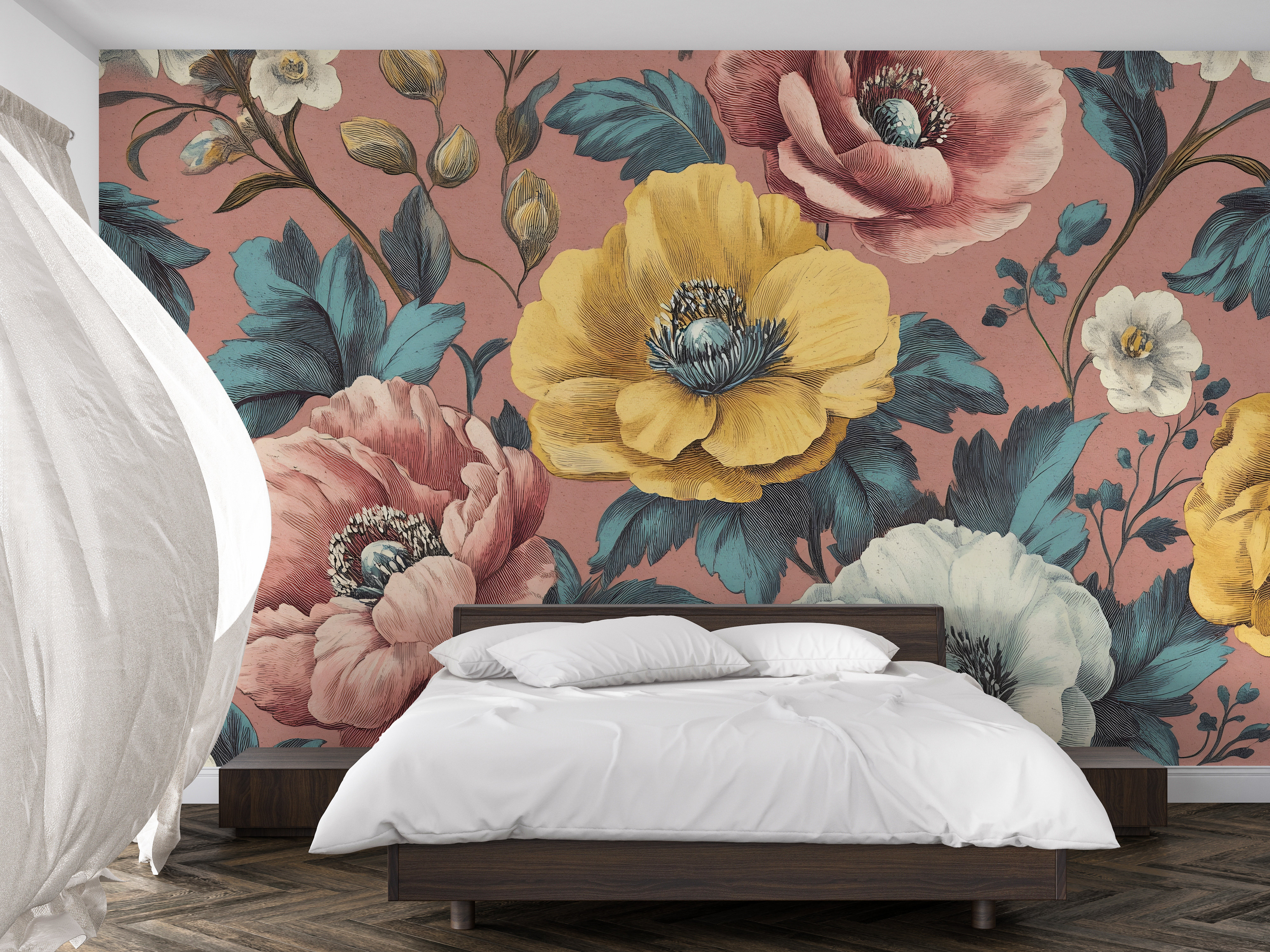 Red Barrel Studio® Vintage Floral Wall Mural – Large Botanical Flowers ...