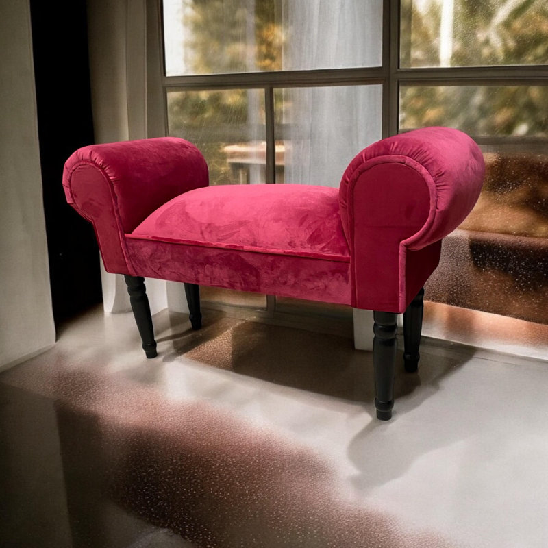 Elegant  Caius Upholstered Bedroom Bench, Solid Colour, Wooden Legs, Stylish Seating, Durable and Comfortable Design, Red