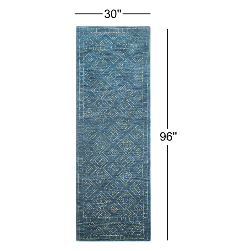 Tapis géométrique en laine bouclé / crocheté à la main Kory, Tapis de couloir 2 pi 6 po x 8 pi