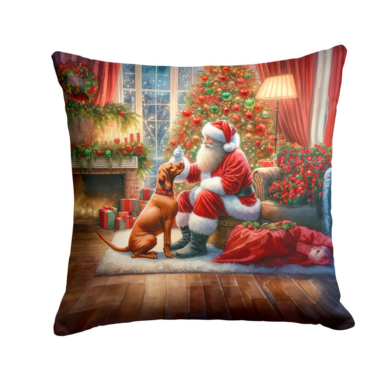 Coussin Vizsla and Santa Claus, H 14 po x l 14 po