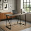 Bureau en bois d'acacia massif Moritz de 47 po avec port de chargement USB, bureau d'écriture d'ordinateur industriel avec base en métal, gris fumée