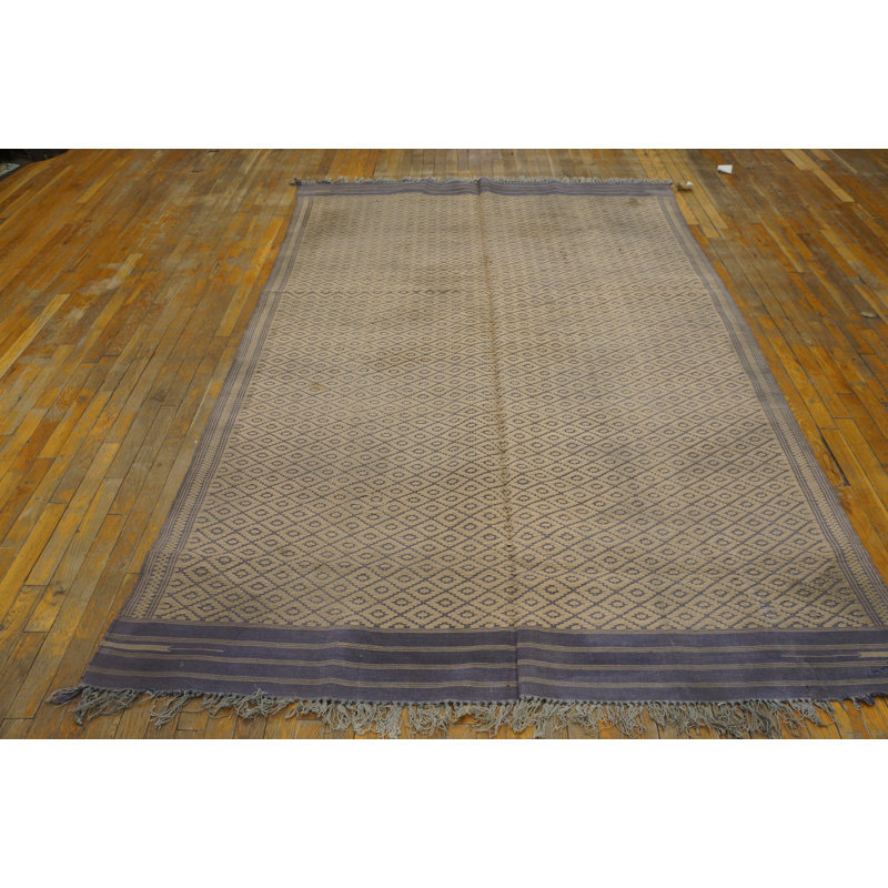 Ivory Antique Indian Geometric Trellis Lattice Design Cotton Dhurrie Rug