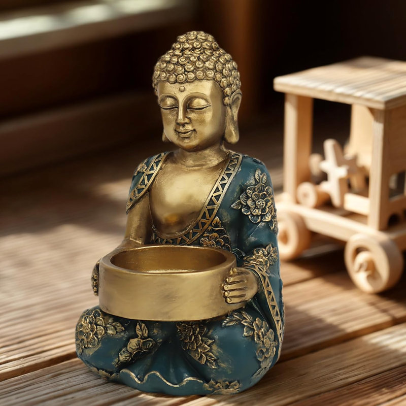 Hand-painted Gold Resin Buddha Candle Holder