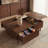 51.1" Mid-Century Modern Fluted Lift-Top Coffee Table with Hidden Storage & Side Drawers